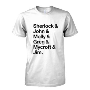 Helvetica Sherlock and John and Molly and Greg and Mycroft and Jim T-Shirt