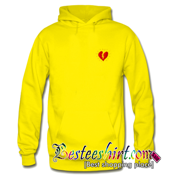 yellow hoodie with broken heart