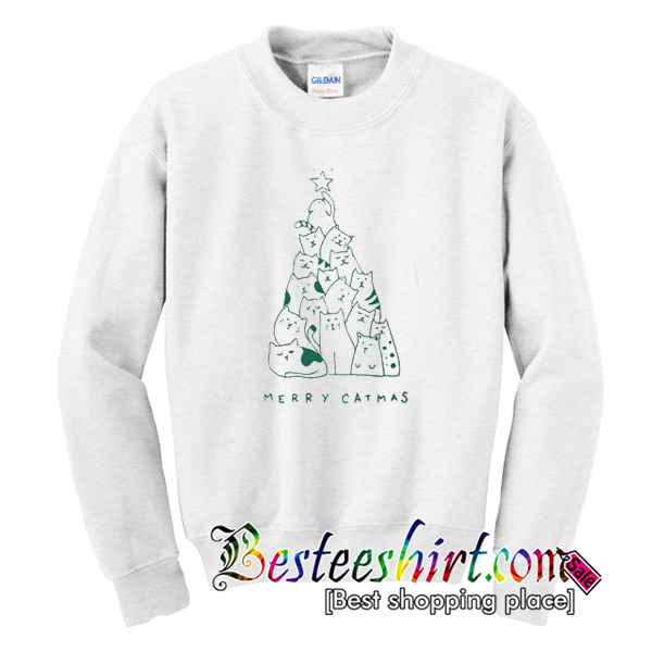 cat christmas tree sweatshirt
