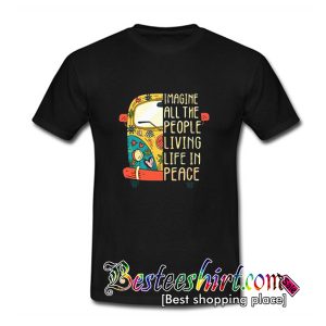 Hippie car Imagine all the people living life in peace T Shirt (BSM)