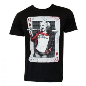 Harley Quinn Men's Black Queen Of Diamonds T-Shirt (BSM)