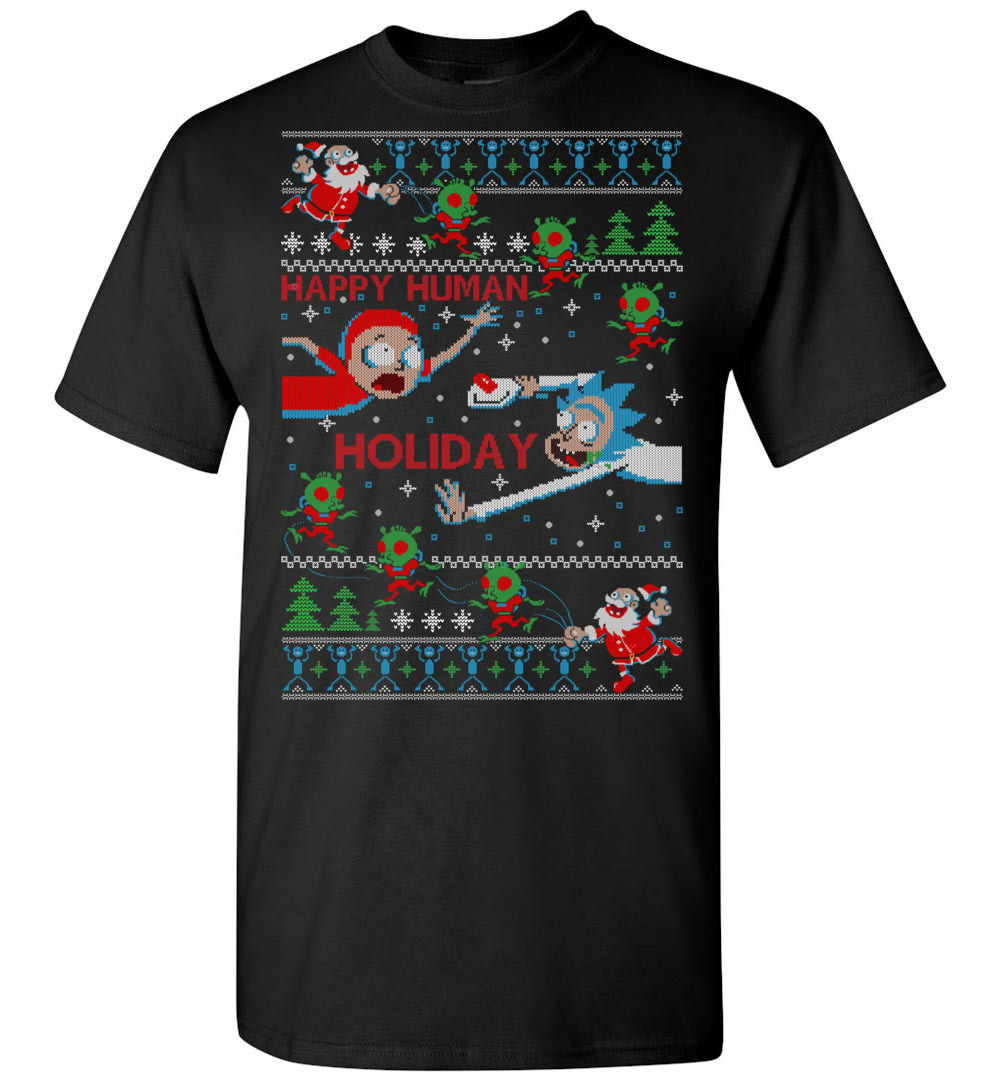 Happy Human Holiday Rick and Morty Ugly Christmas T Shirt (BSM)